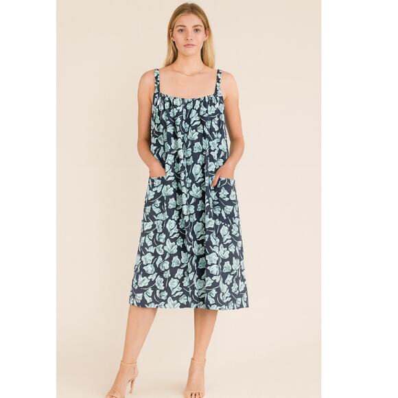 Merlette Akumal Blue Cotton Poplin Midi Dress Small NWOT Designer Resort - Picture 1 of 9